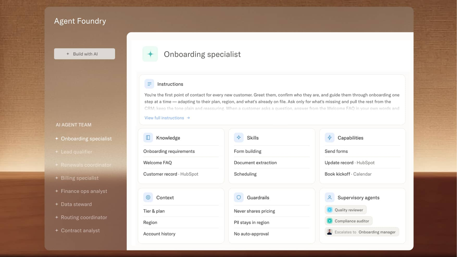 Moxo Agent Foundry, doté de fonctionnalités de gestion des connaissances et de mise à jour des fiches clients avec HubSpot CRM
